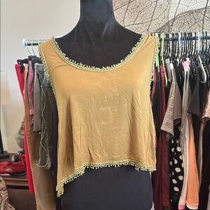 POL Olive Asymmetrical Crop Tank Top